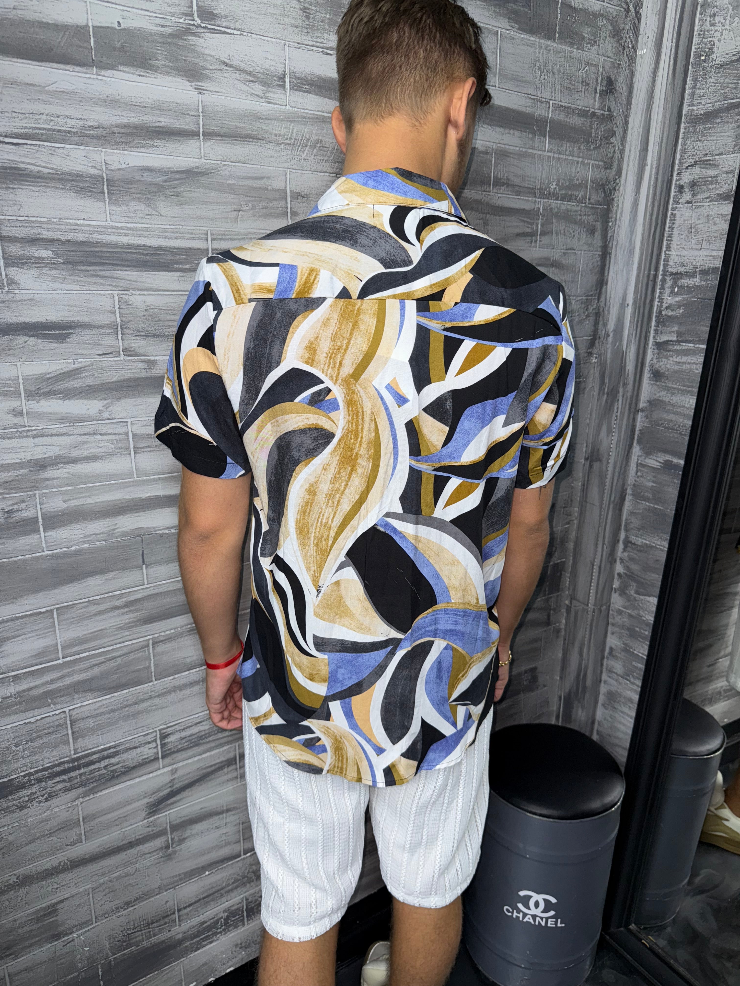 Chemise fluide motif bleu beige