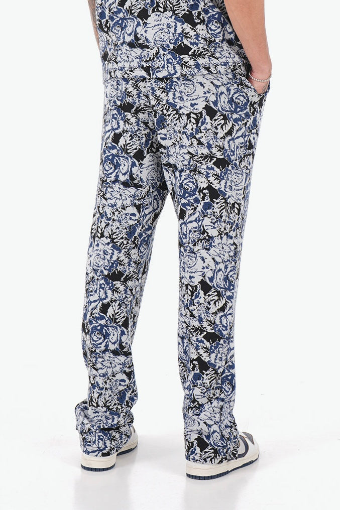 Pantalon motif noir bleu blanc LL1114