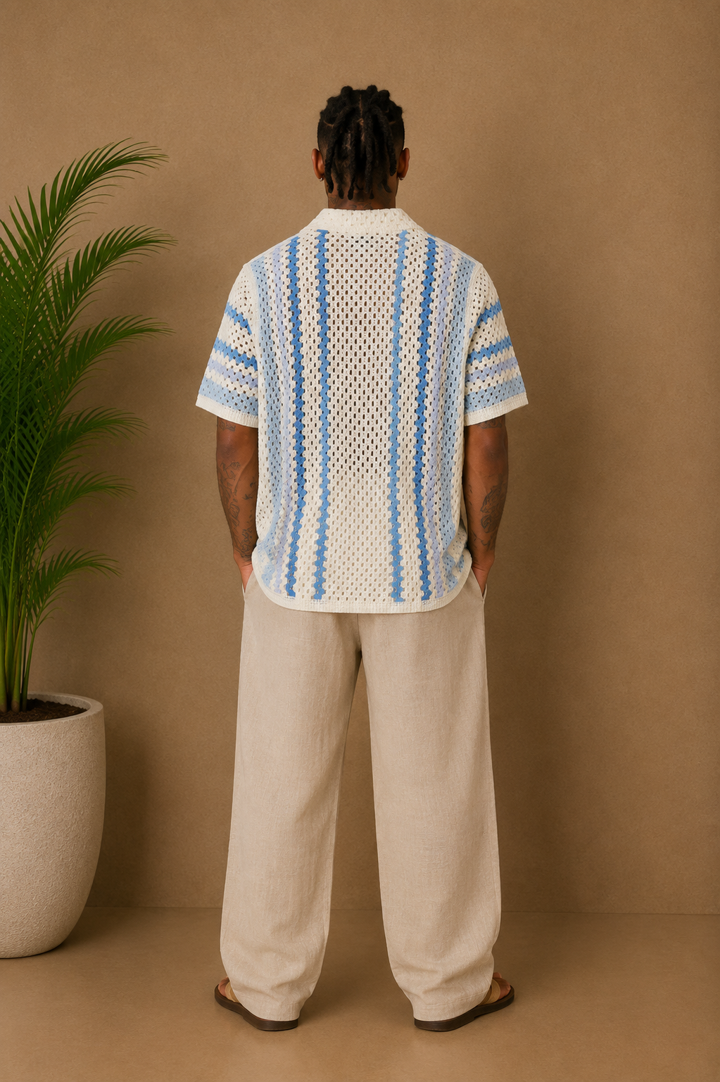 Chemise crochet blanche et bleu