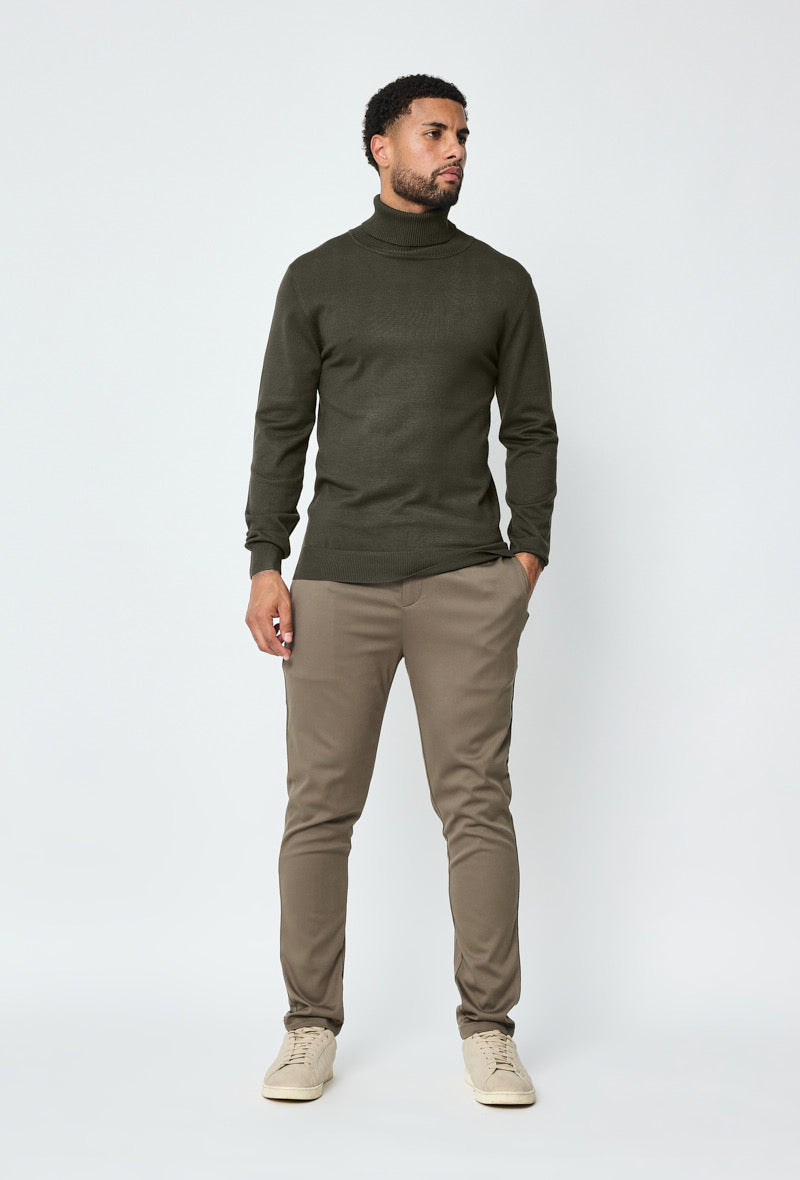 Pull Col roulé fin kaki