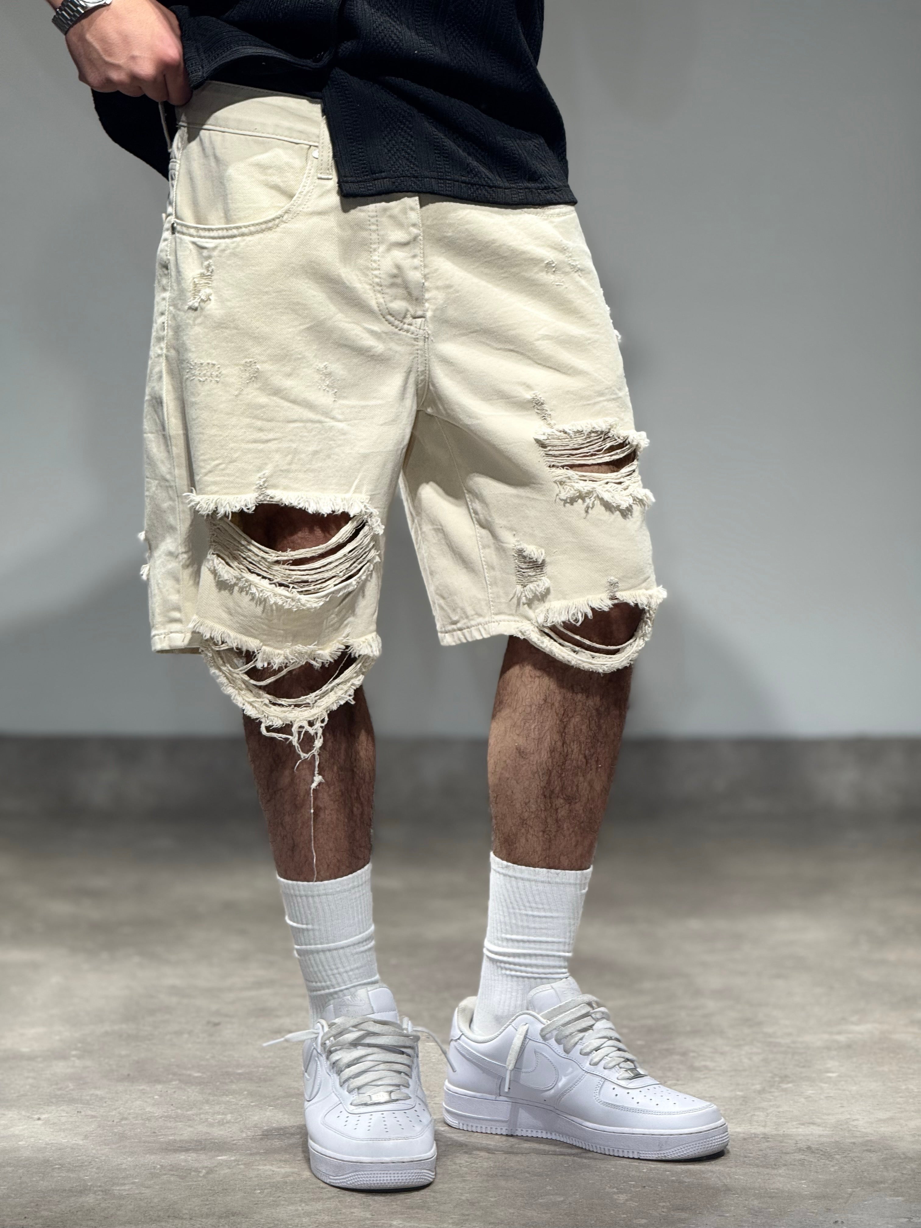 Short Jean destroy beige