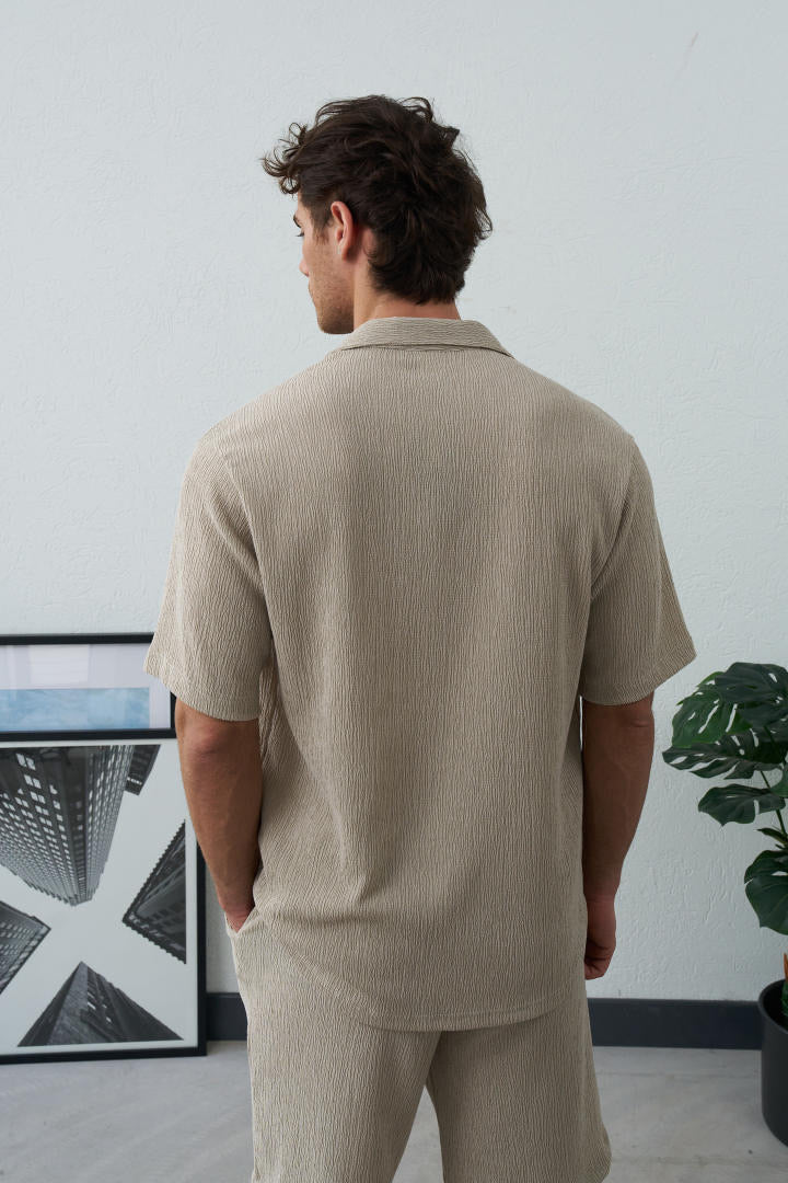 Chemise manche courte texturé beige