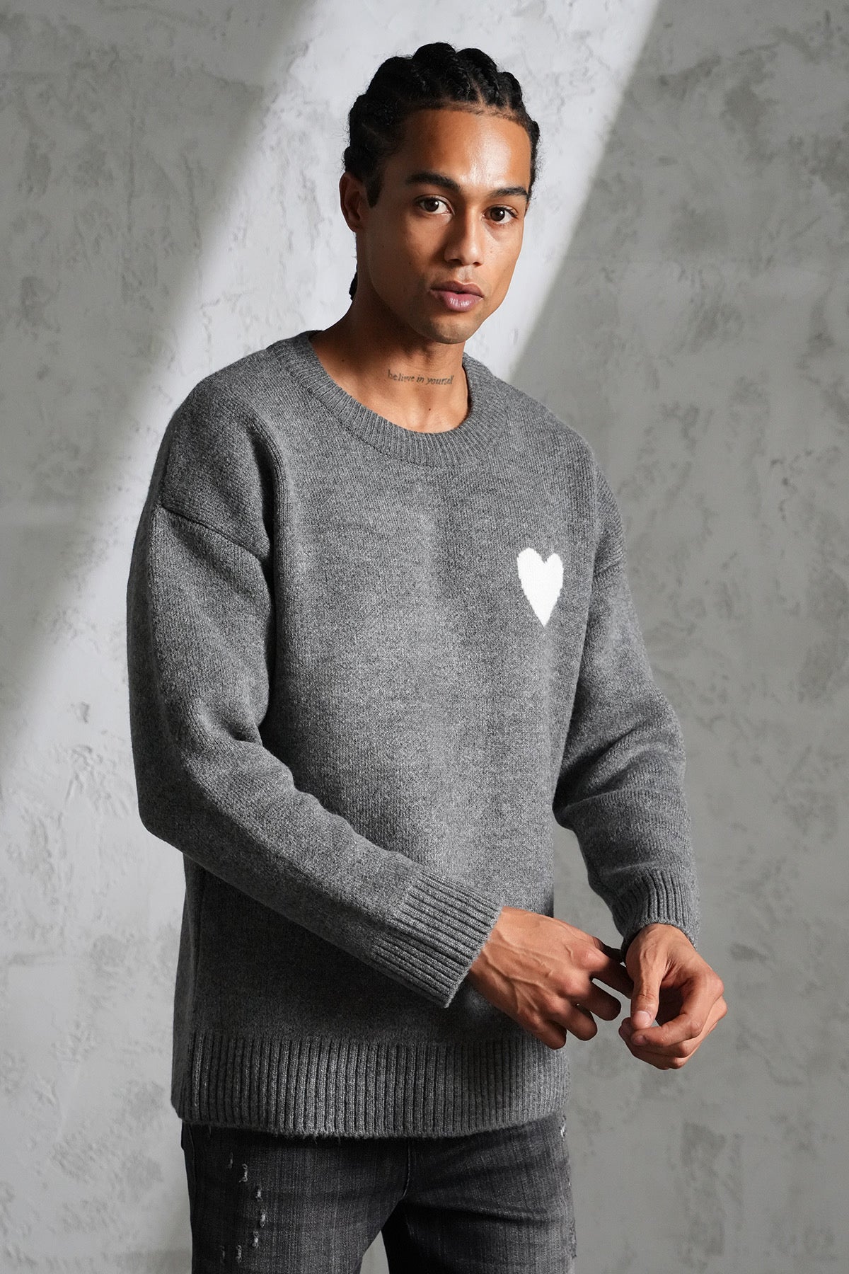 Pull maille gris Cœur