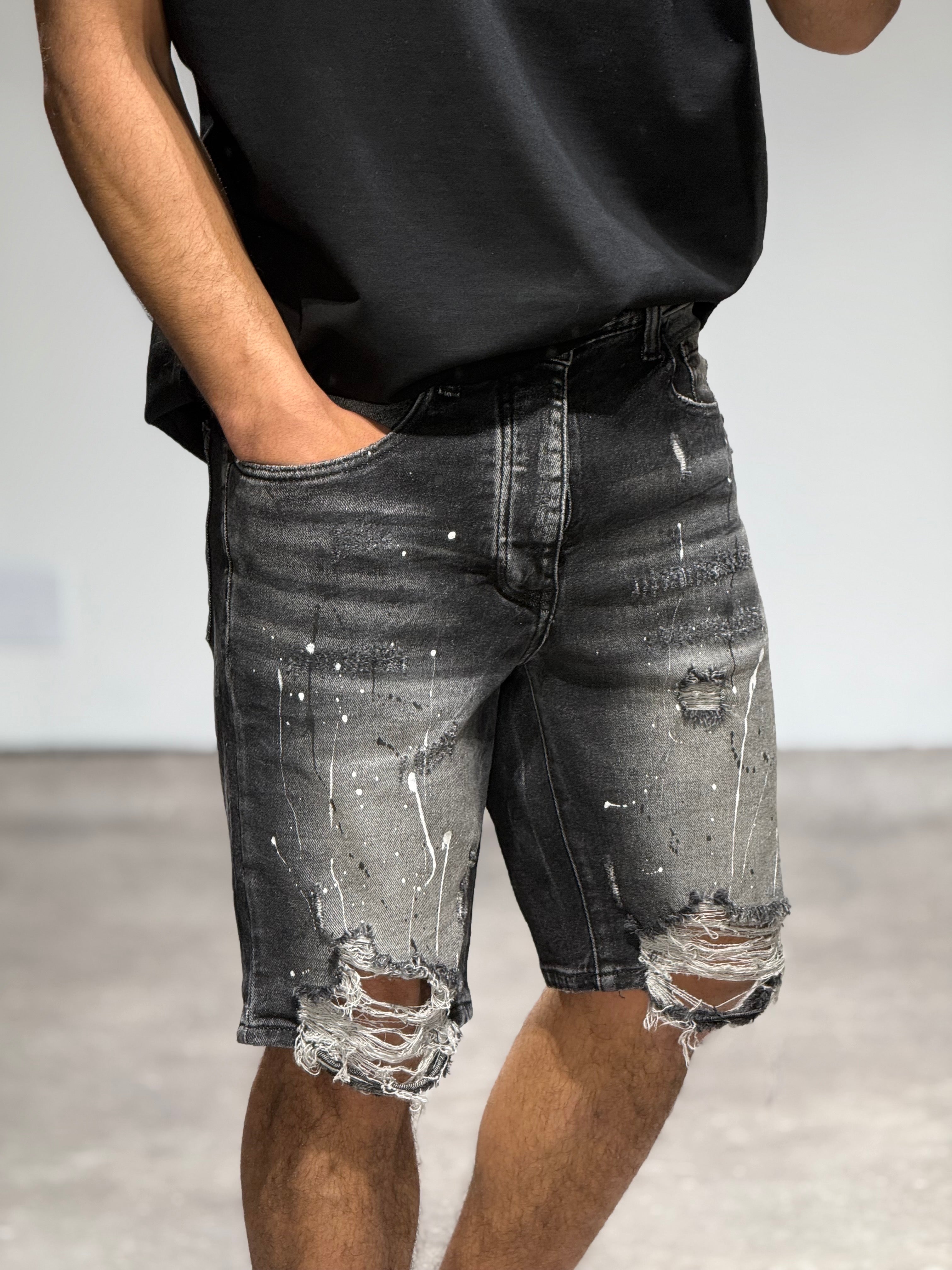 Short en Jean destroy gris