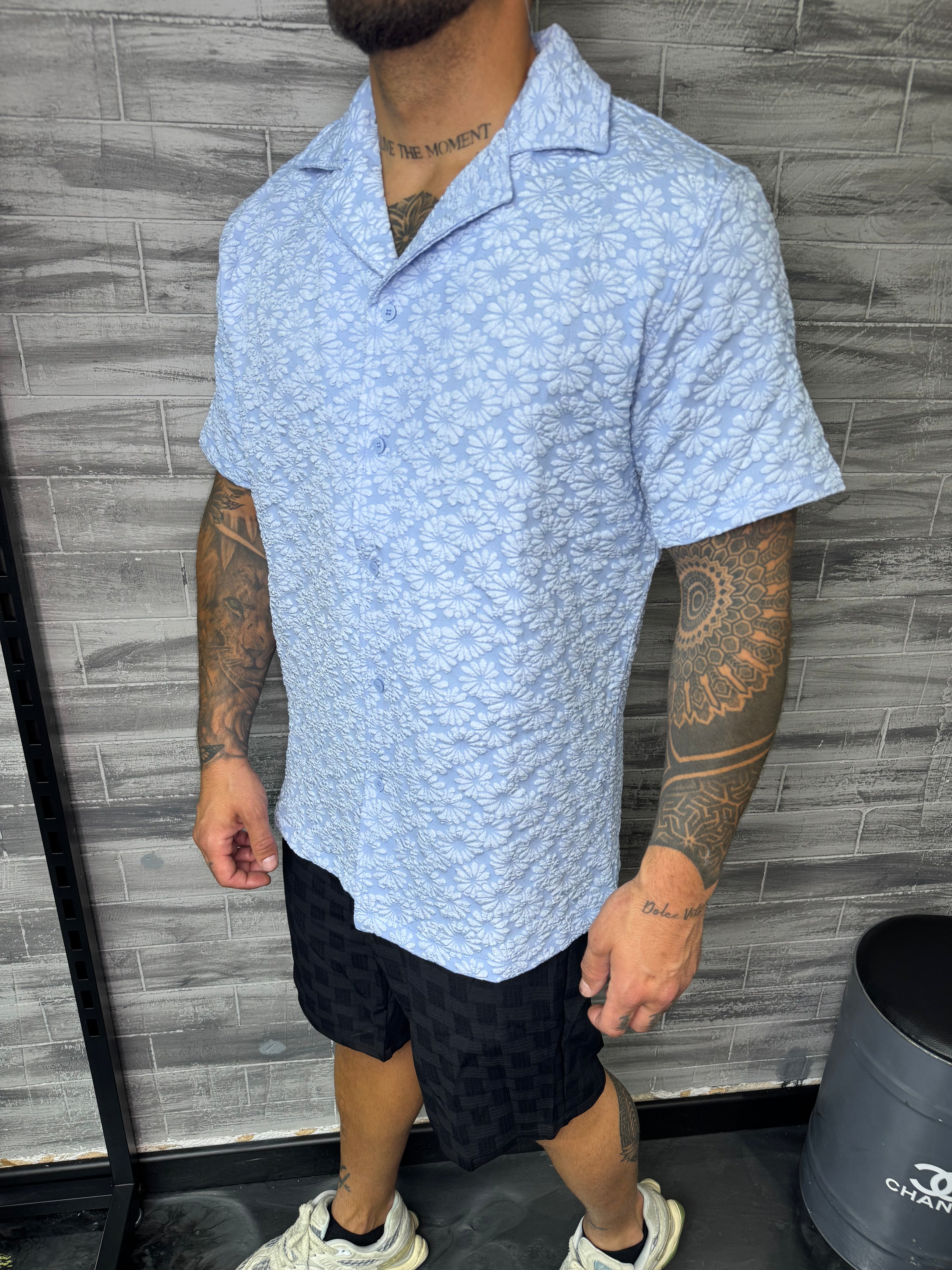 Chemise Flower bleu ciel