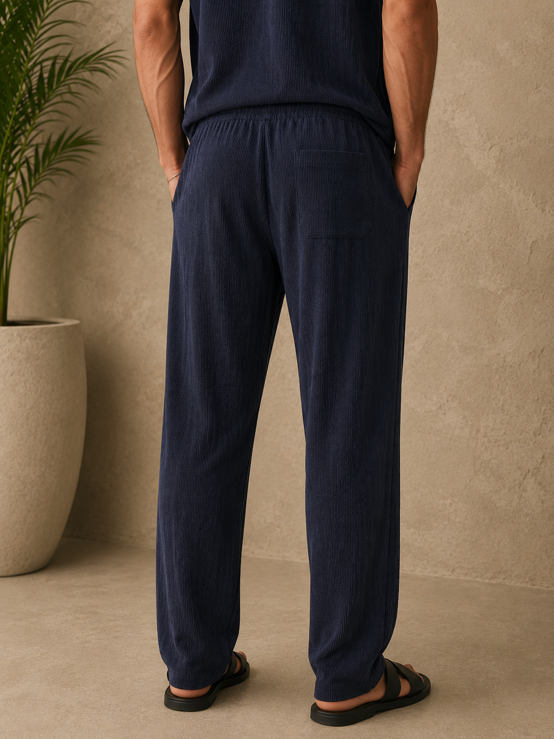 Pantalon bleu texturé