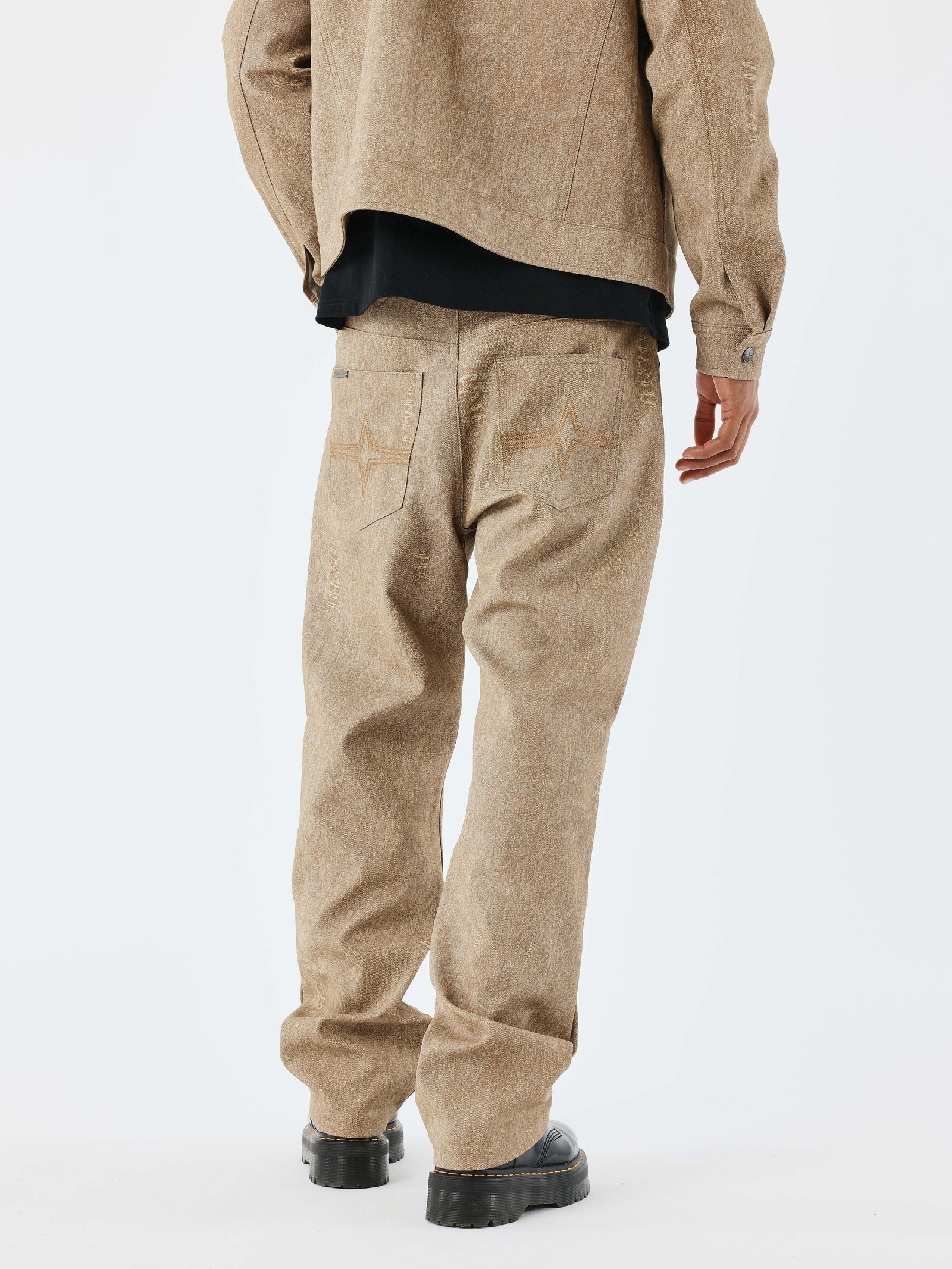 PXP - Pantalon similicuir marron effet denim