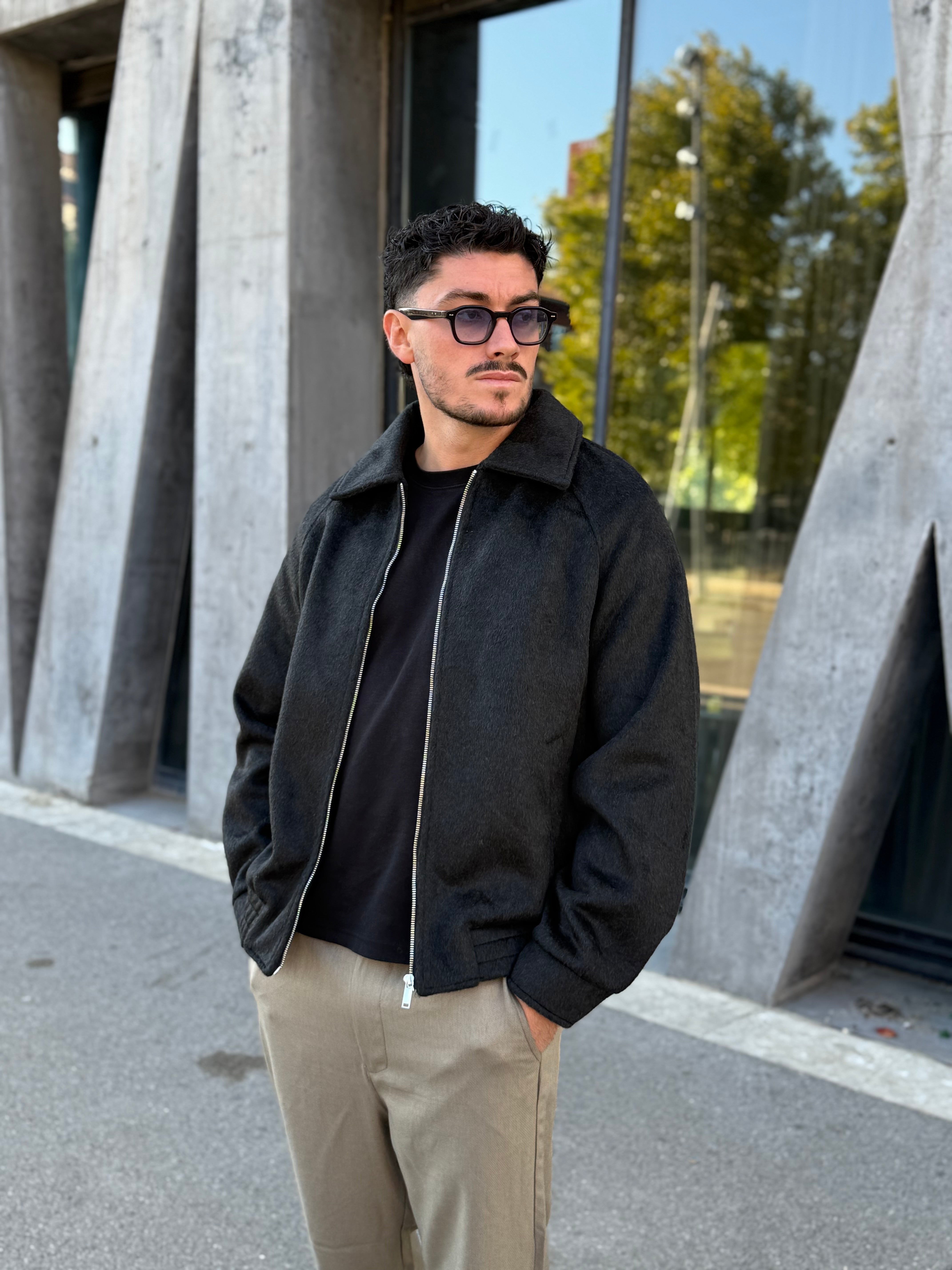 Veste zipée noir en laine