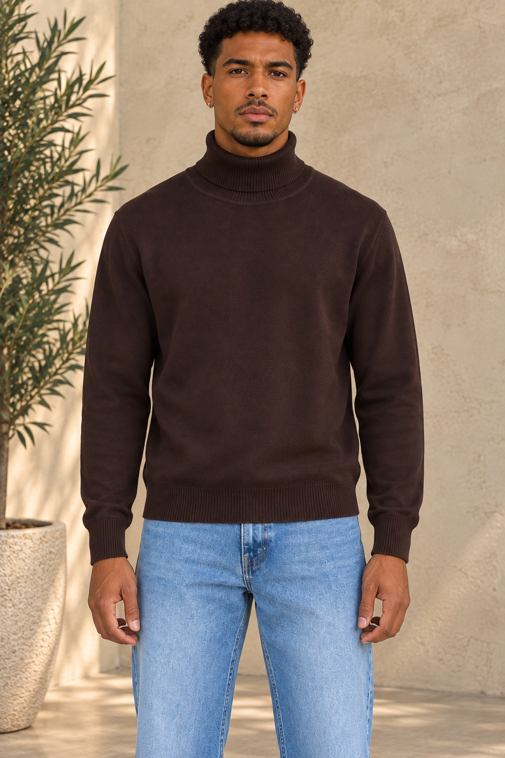 Pull Col roulé fin marron