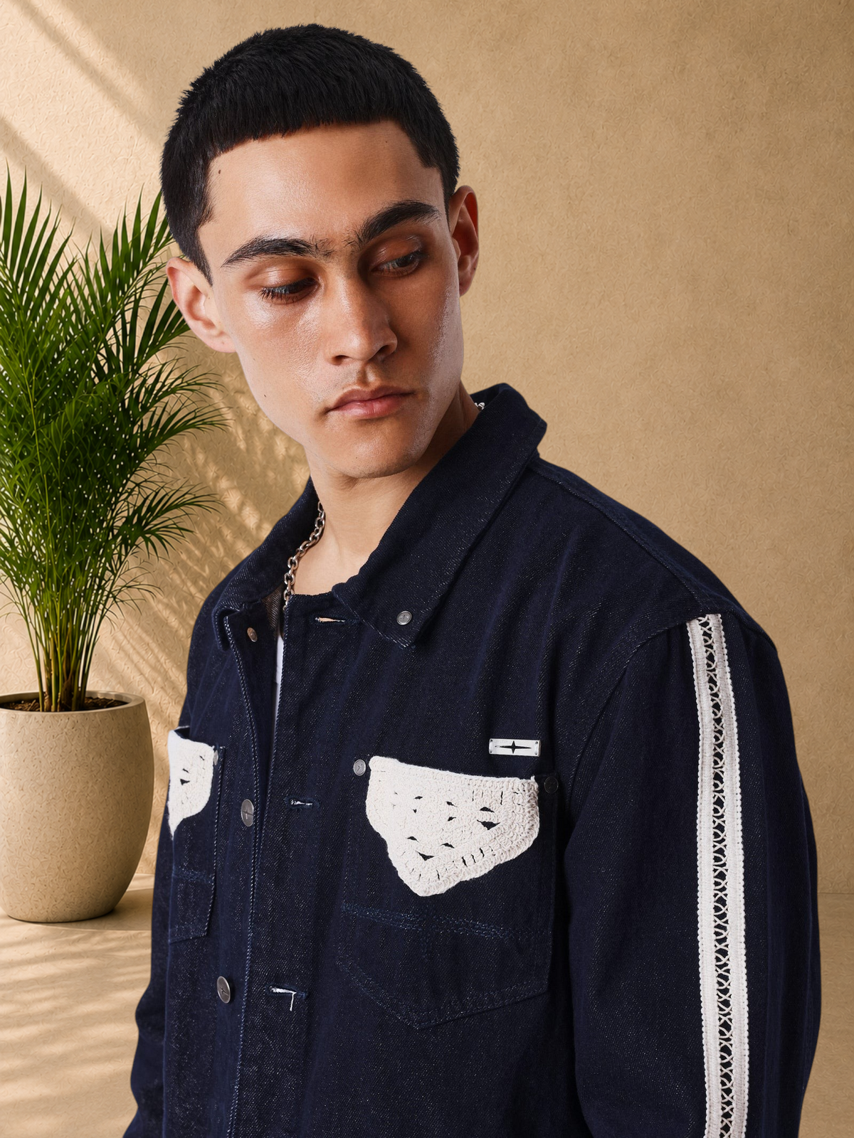 PXP - VESTE EN DENIM BANDE CROCHET BEIGE