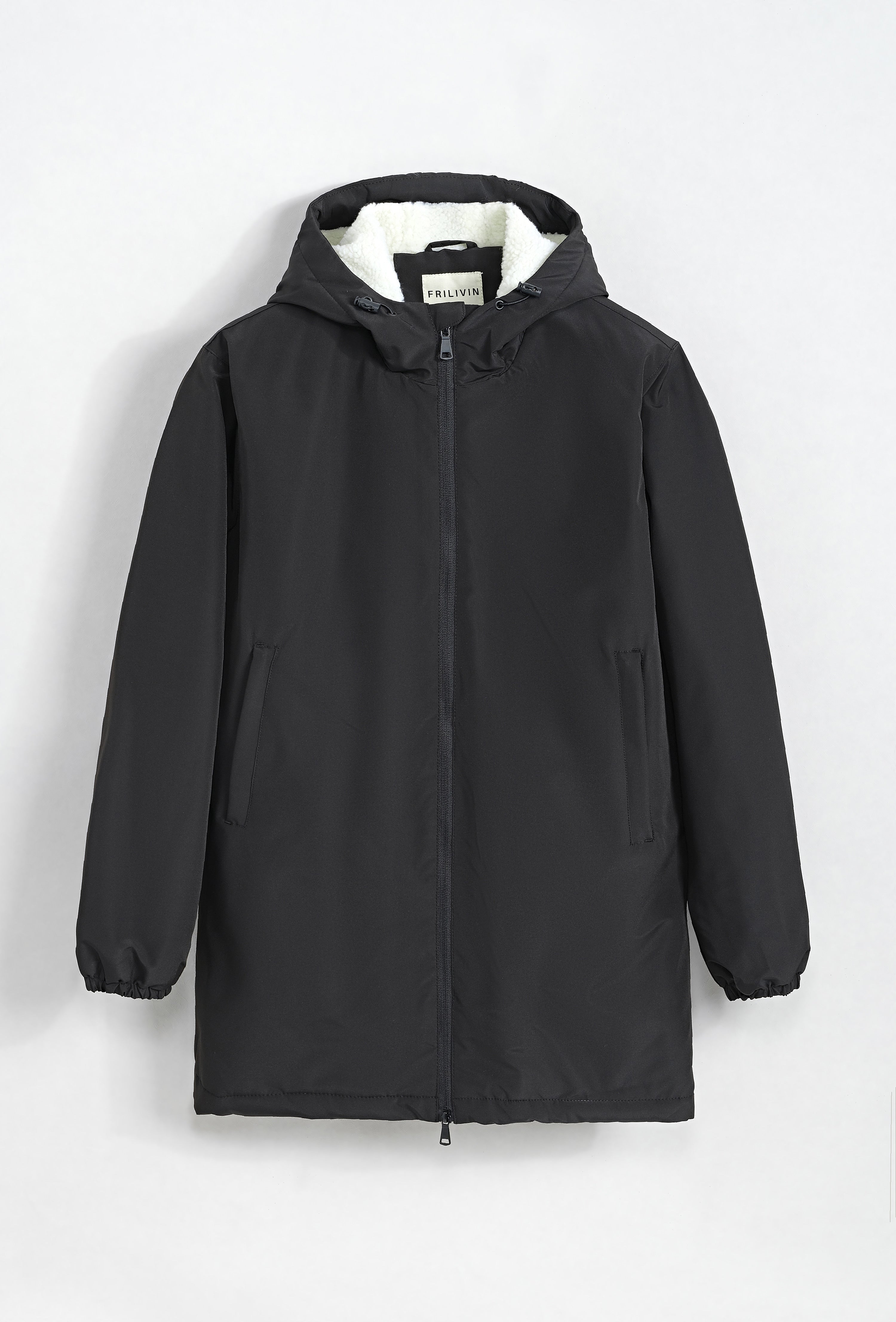 Veste capuche longue noir fourrée