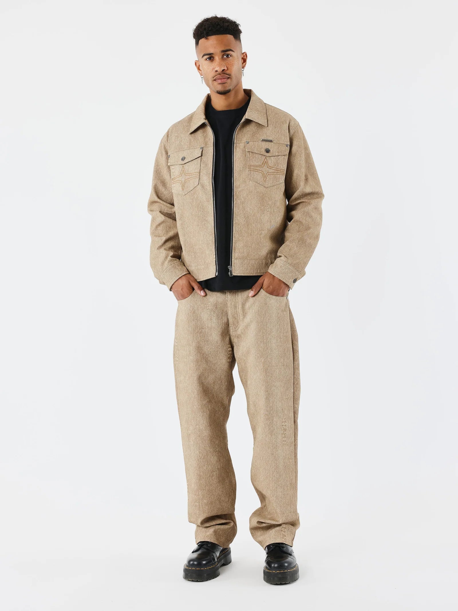 PXP - Pantalon similicuir marron effet denim