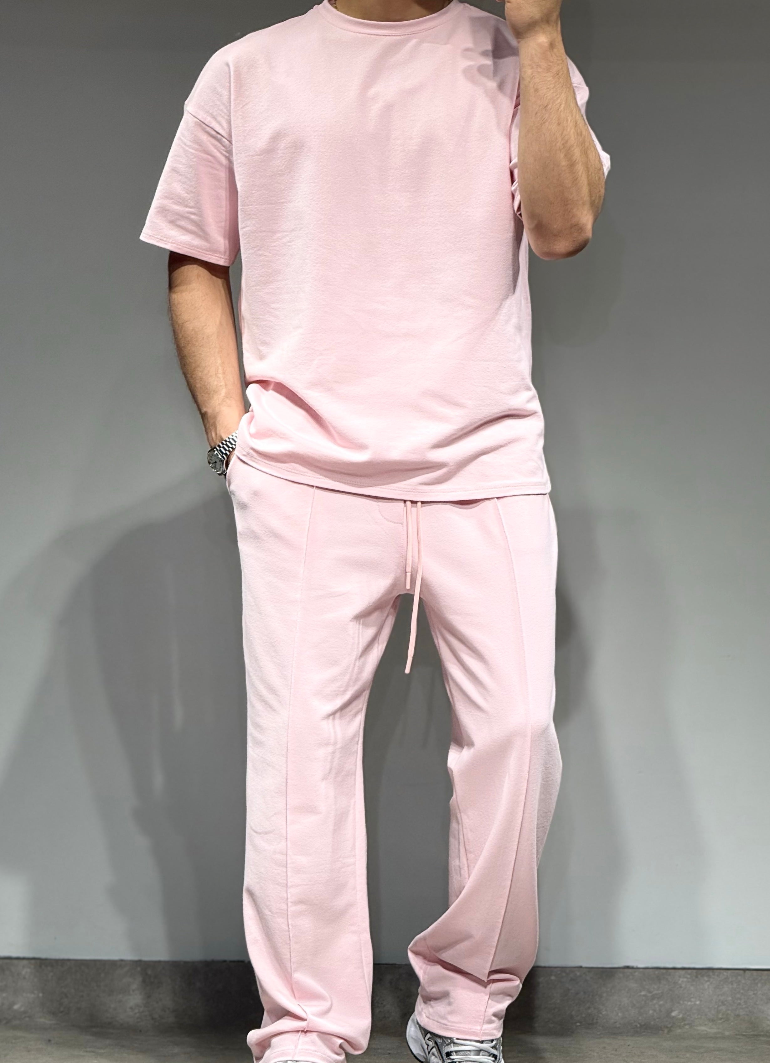 Ensemble Basic t-shirt pantalon rose