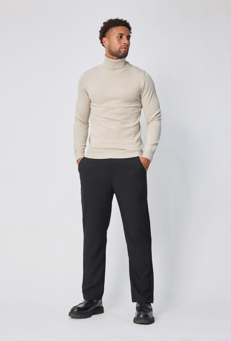 Pull Col roulé fin beige