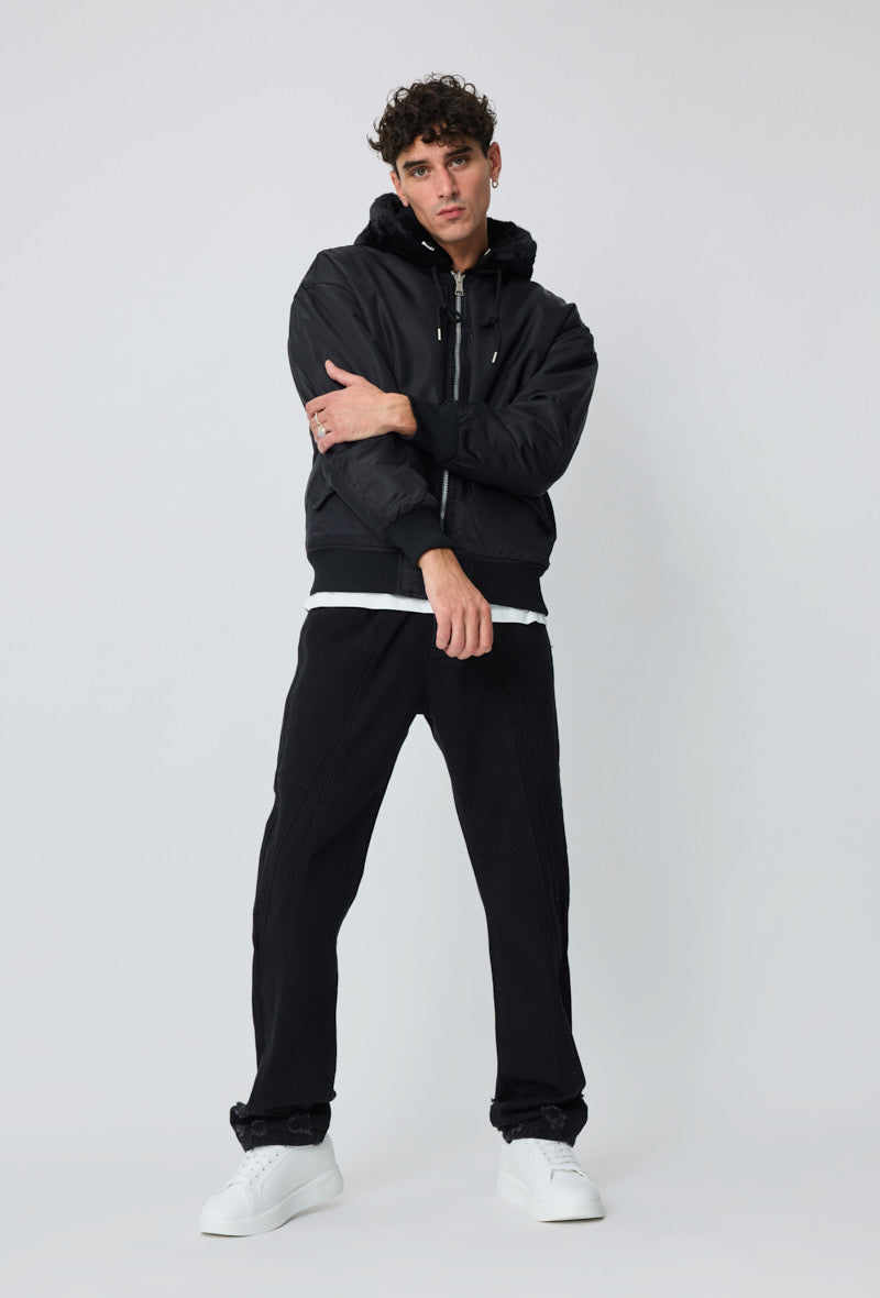 Veste réversible noir nylon / fourrure