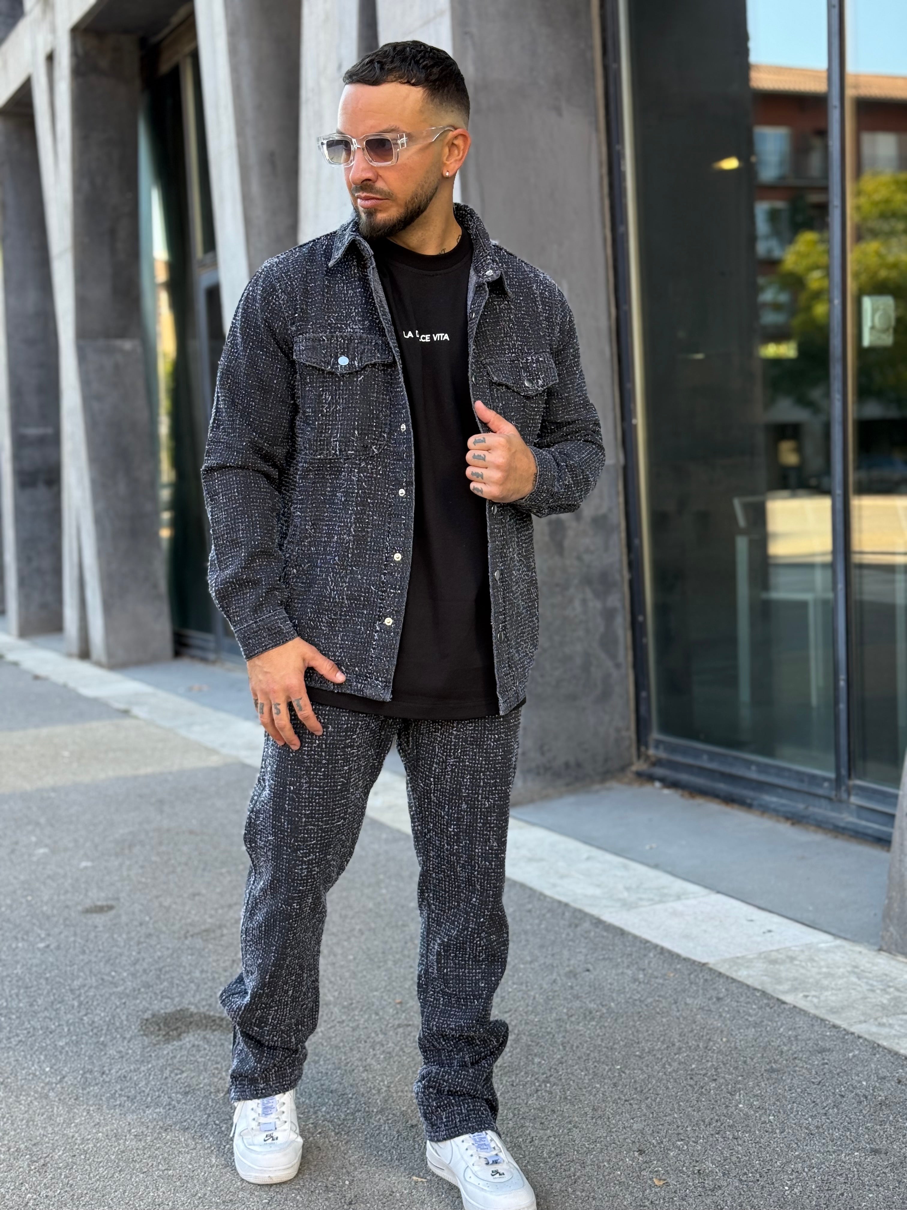 Ensemble gris Jean flare + Veste