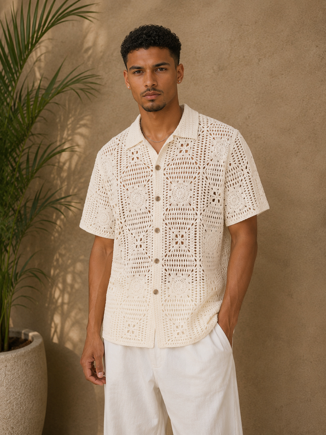 Chemise crochet maille crème