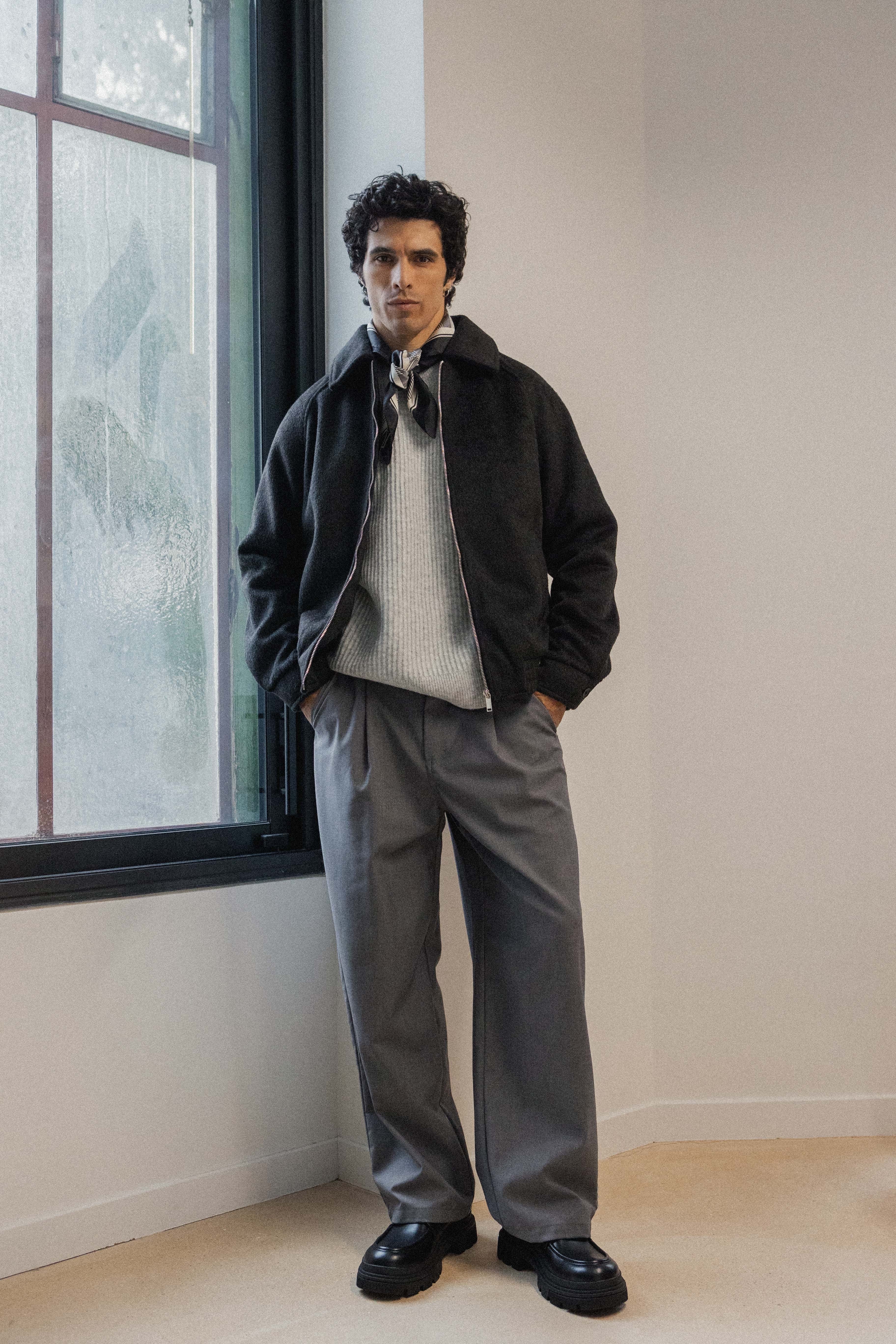 Veste zipée noir en laine