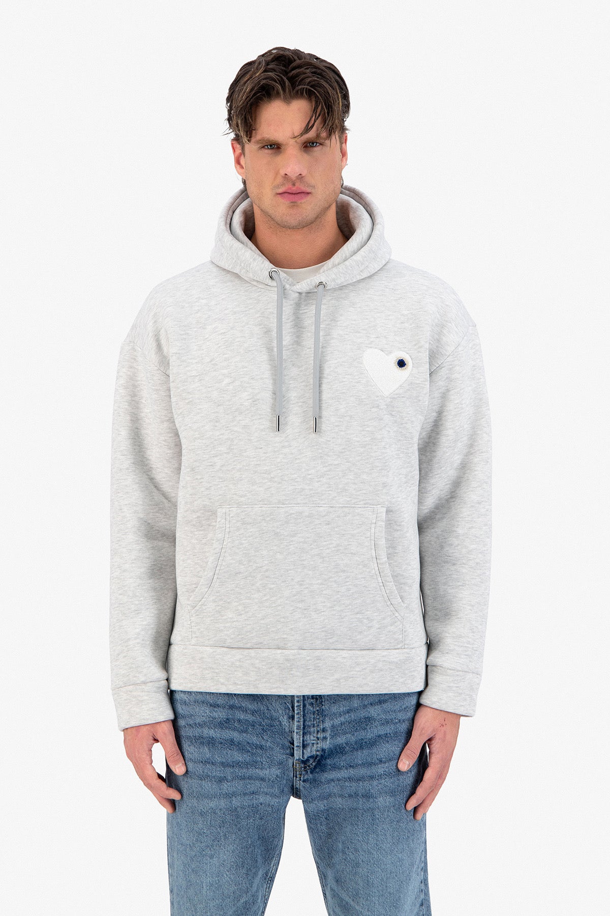 Sweat capuche gris Cœur noir