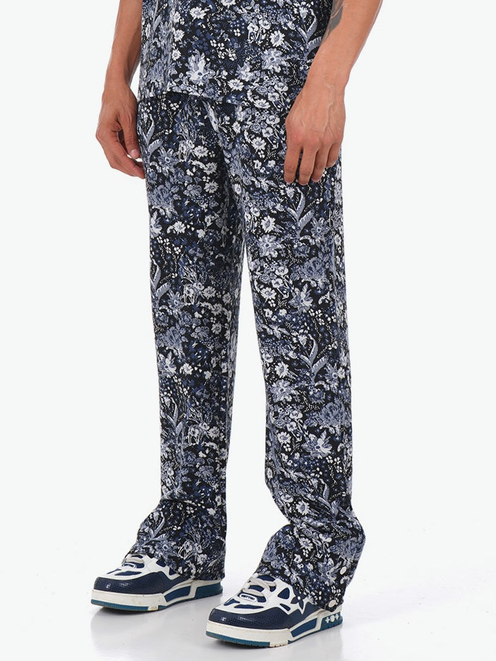 Pantalon motif noir bleu blanc LL1117