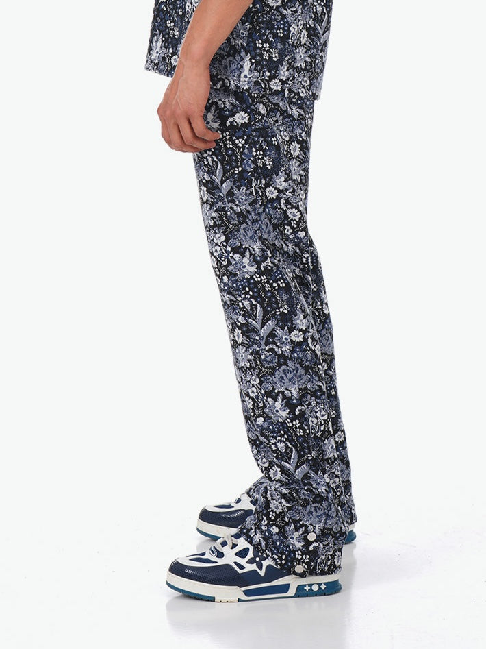 Pantalon motif noir bleu blanc LL1117