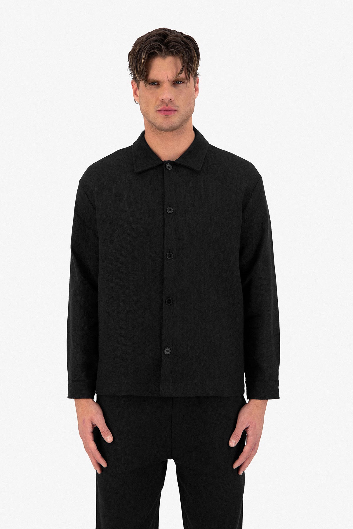 Chemise manche longue Jacquard noir