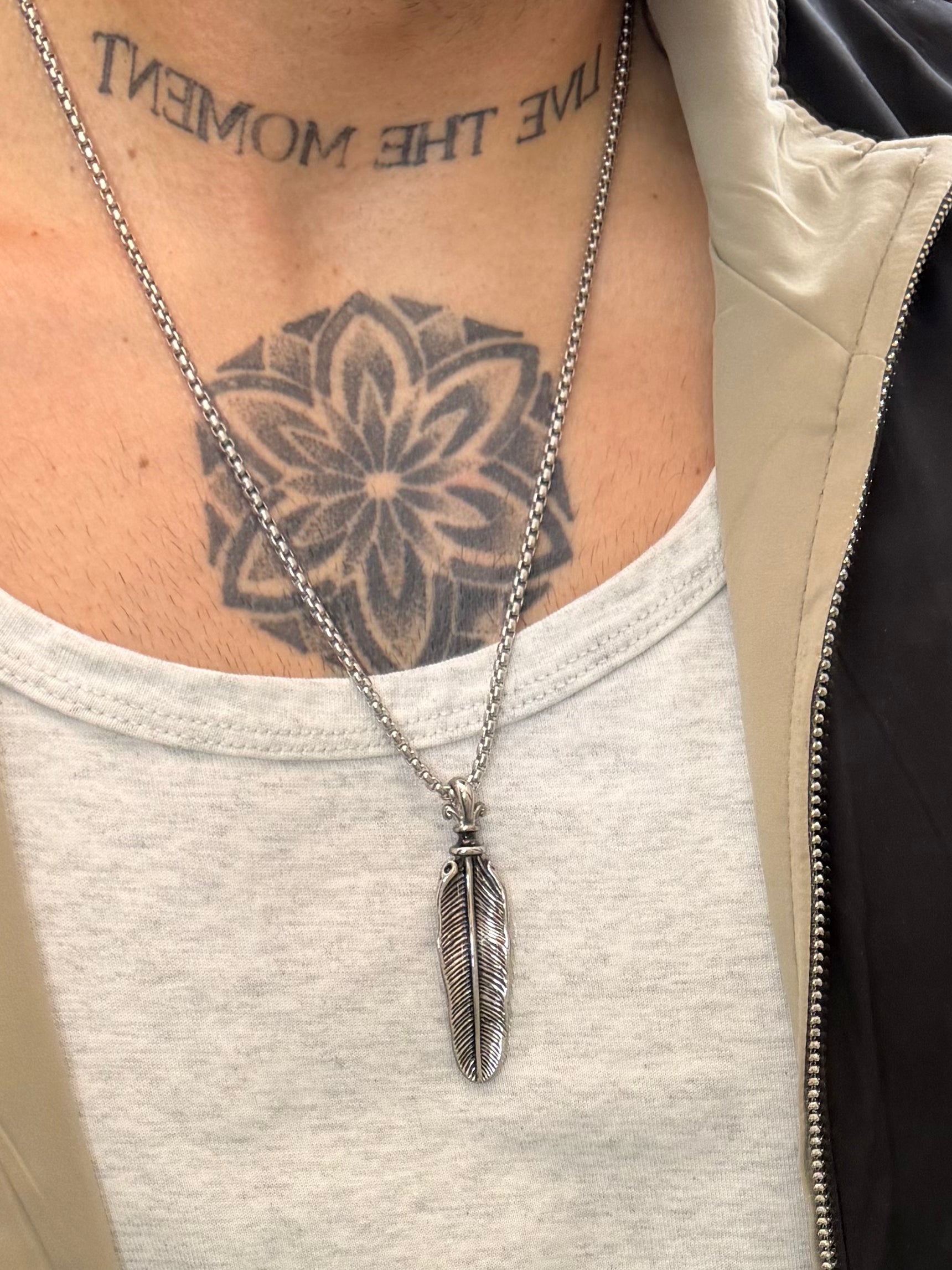Collier pendentif plume argent