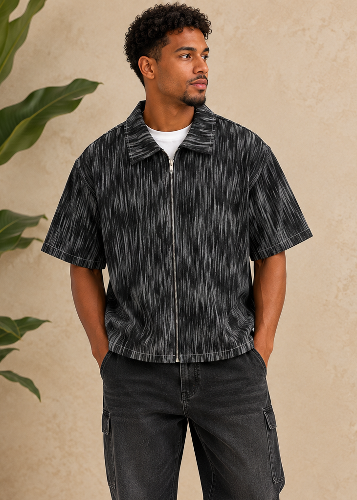Chemise en jean gris rayure noir