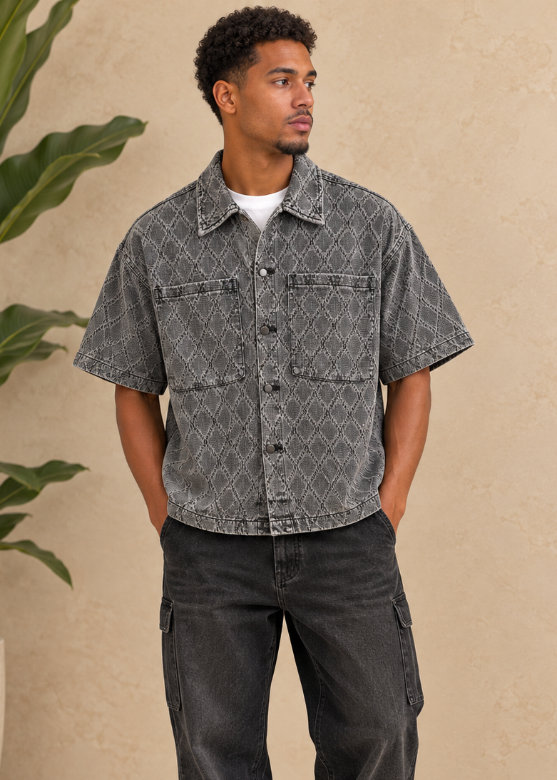 Chemise en jean gris losange