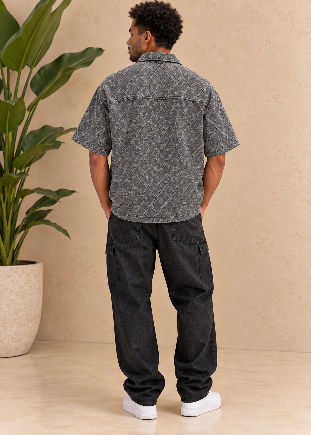 Chemise en jean gris losange