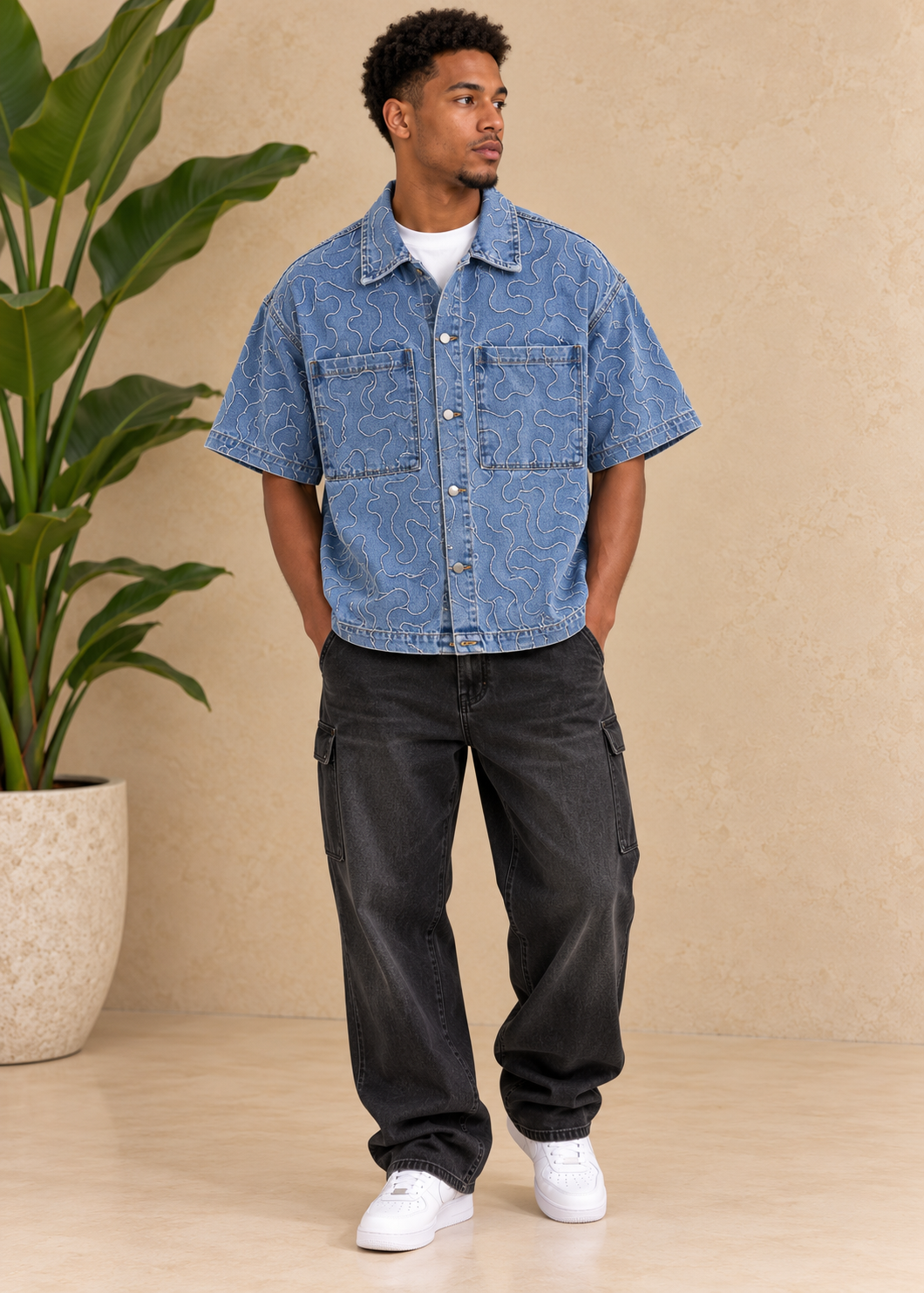 Chemise en jean bleu motif