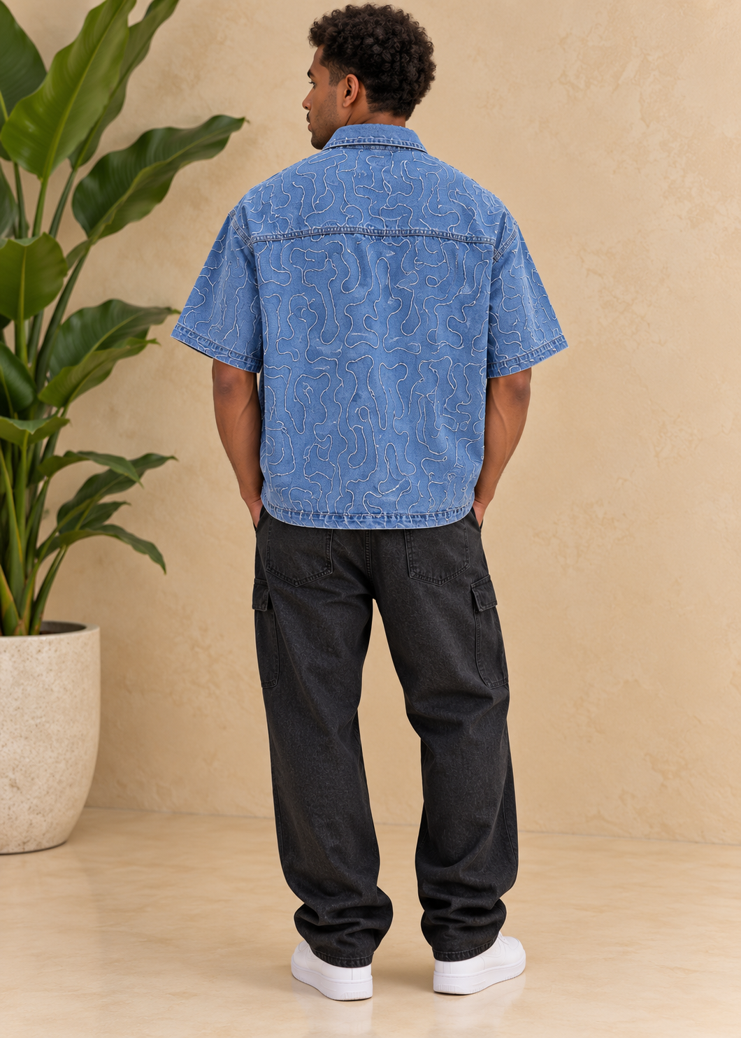 Chemise en jean bleu motif