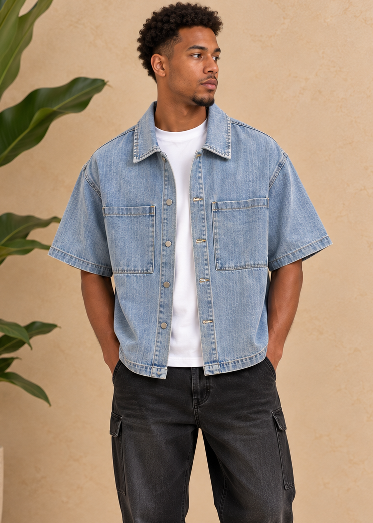 Chemise en jean bleu rayure