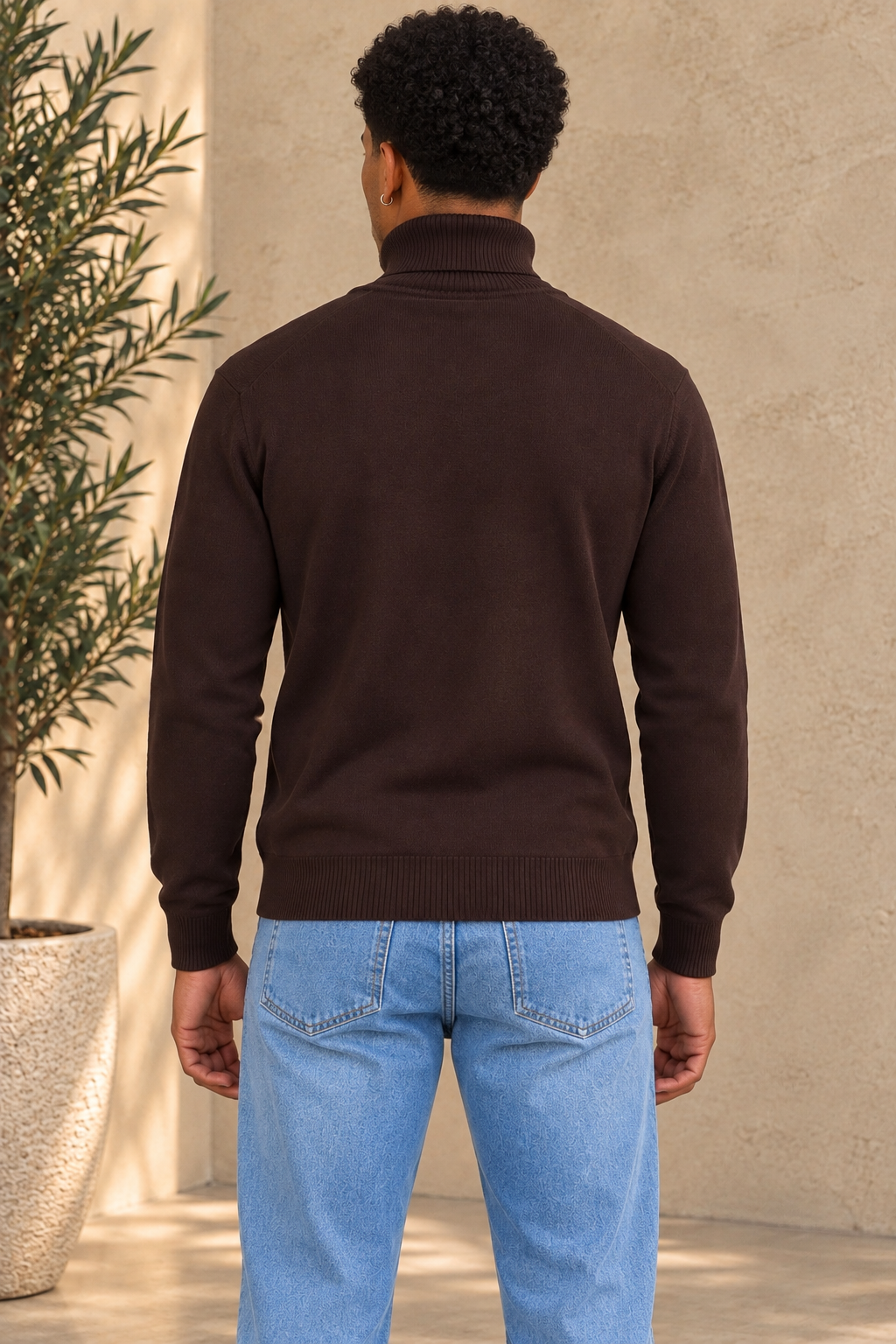 Pull Col roulé fin marron