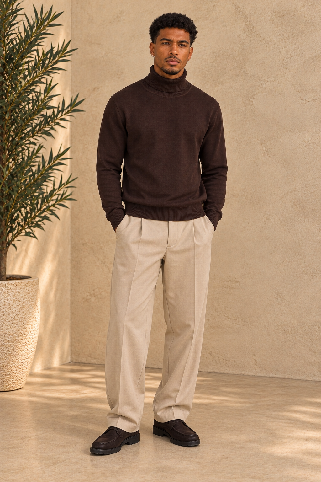 Pull Col roulé fin marron