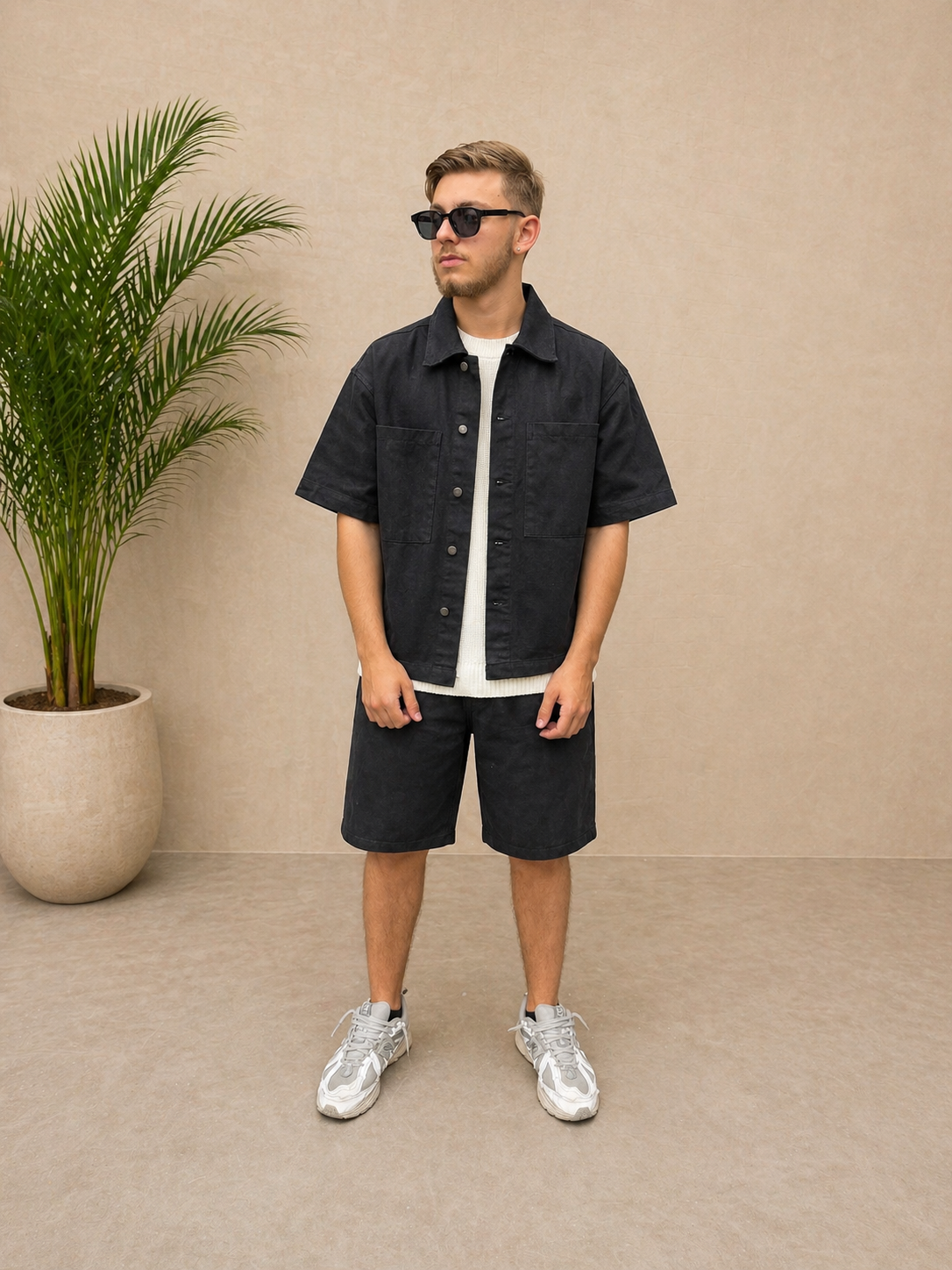Ensemble short et chemise en jean noir