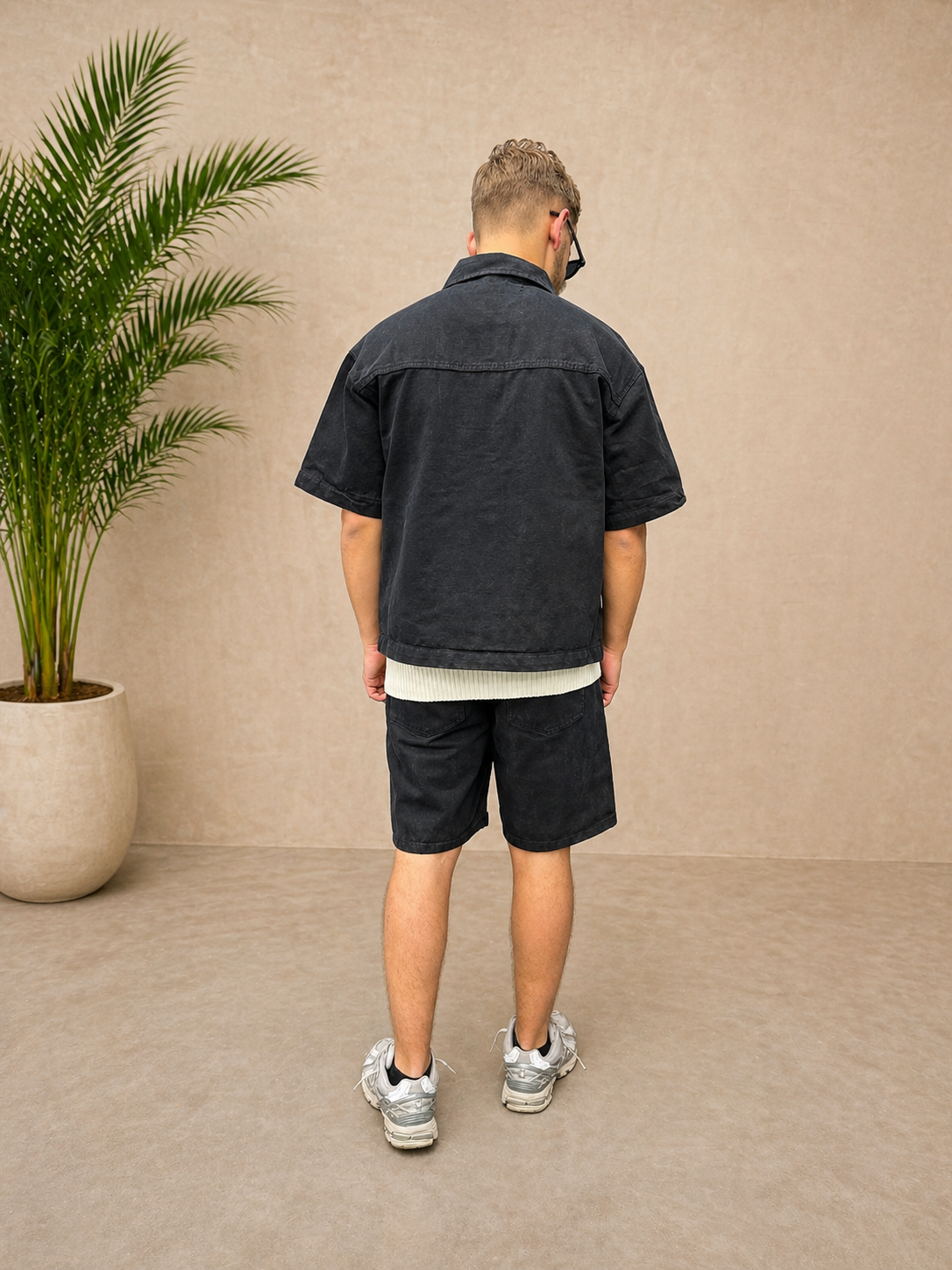 Ensemble short et chemise en jean noir