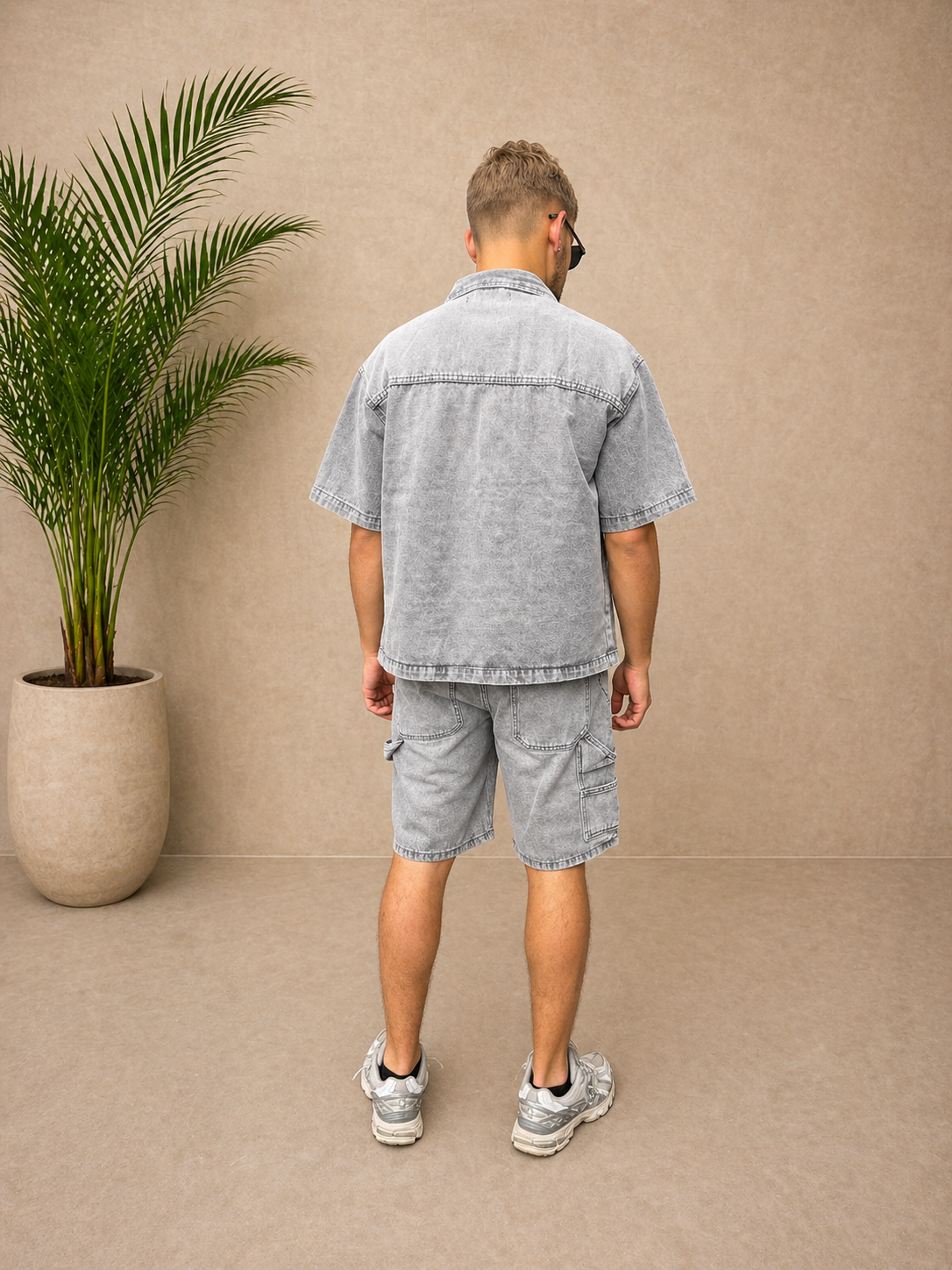 Ensemble short et chemise en jean gris clair