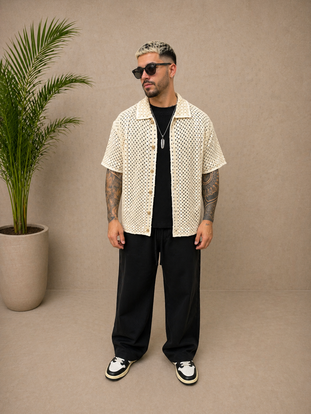 Chemise crochet beige et blanche