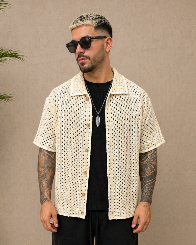 Chemise crochet beige et blanche