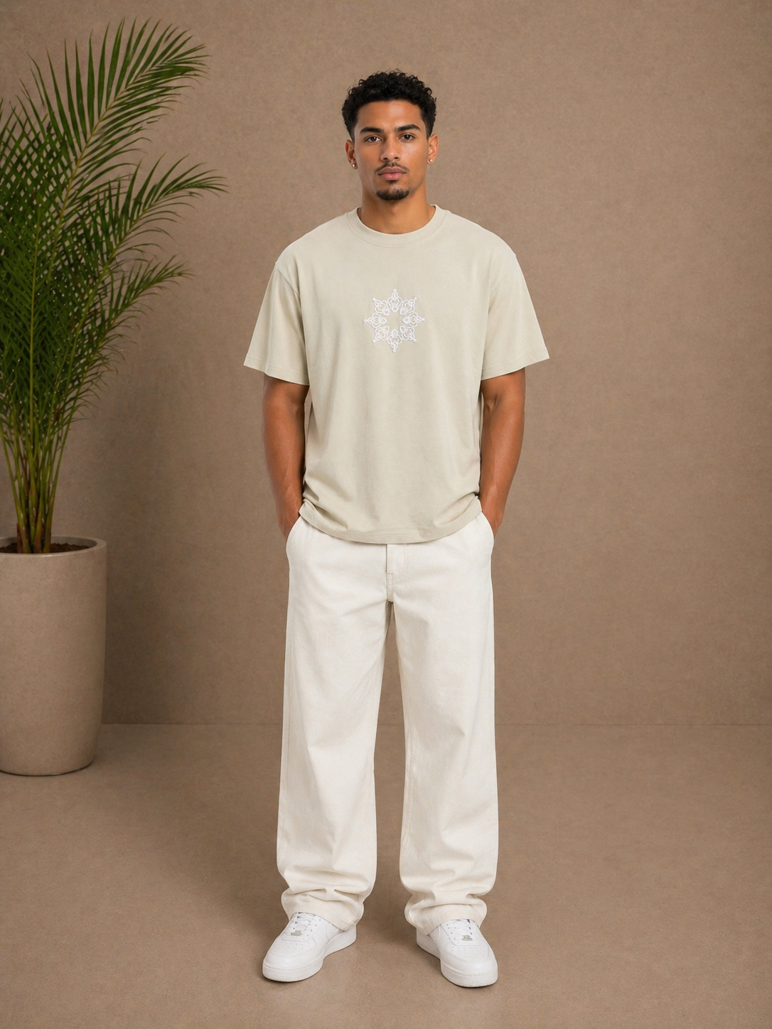 T-shirt oversize Respire brodé beige