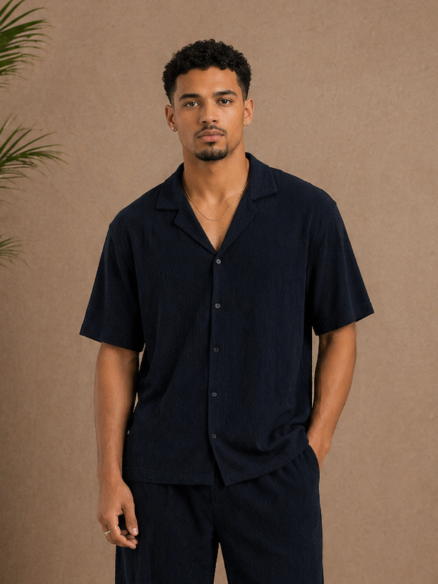 Chemise manche courte texturé noir