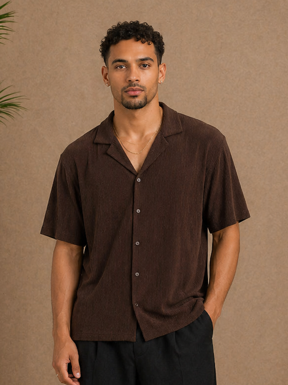 Chemise manche courte texturé marron