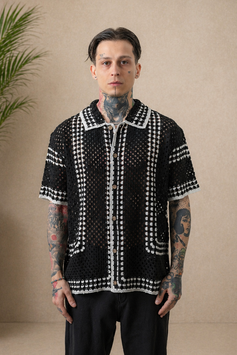 Chemise crochet noir et blanche