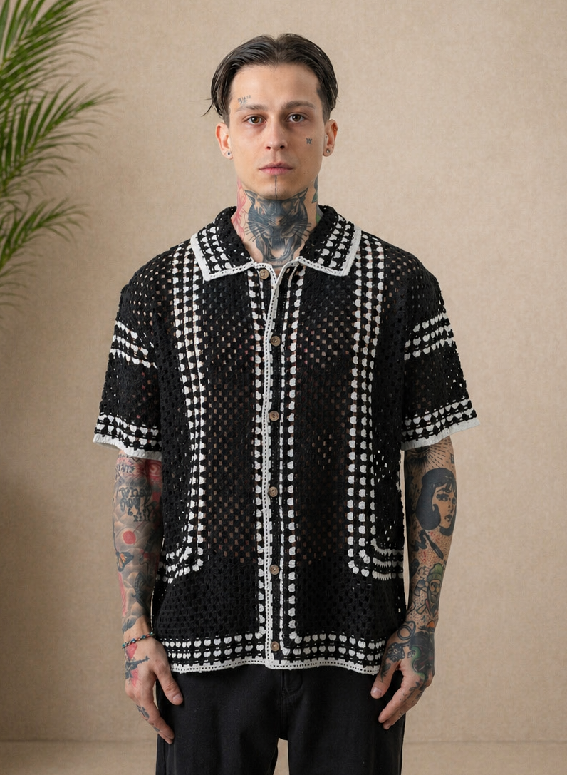 Chemise crochet noir et blanche