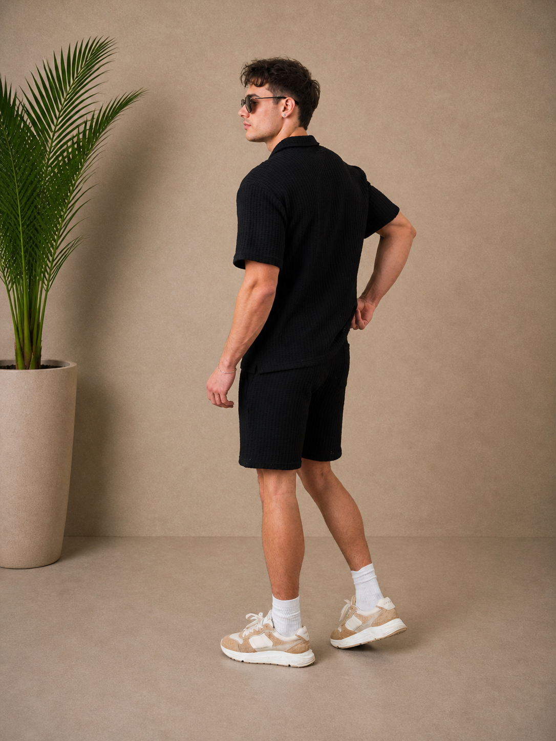 Ensemble short chemise maille noir