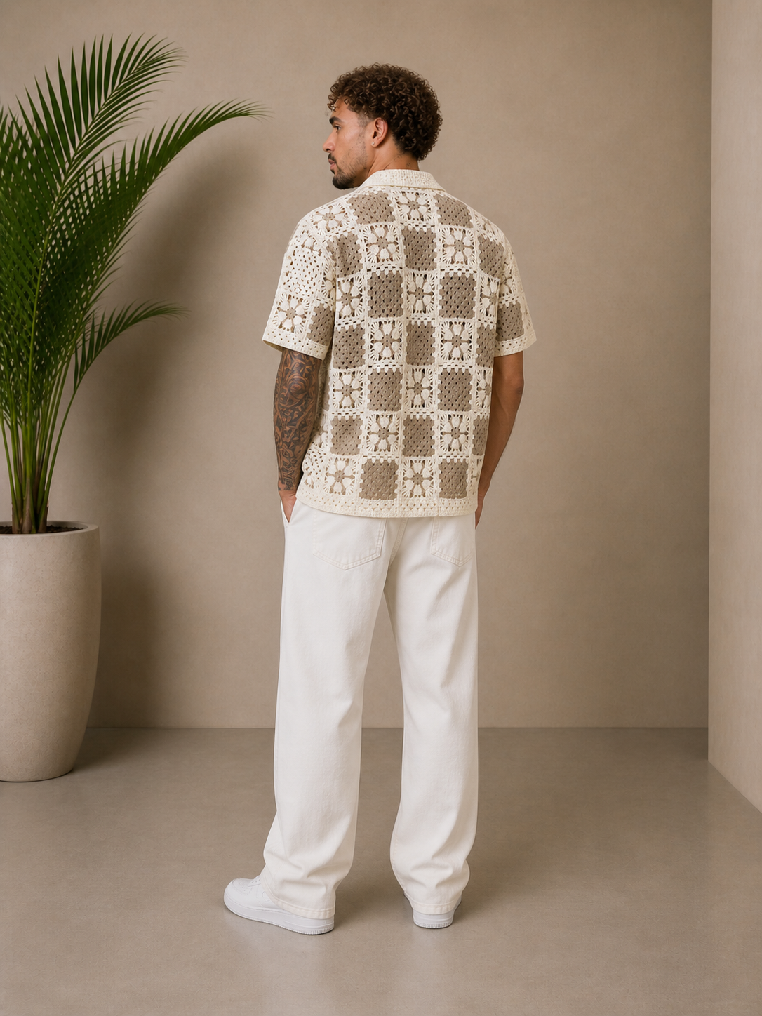 Chemise crochet beige / marron