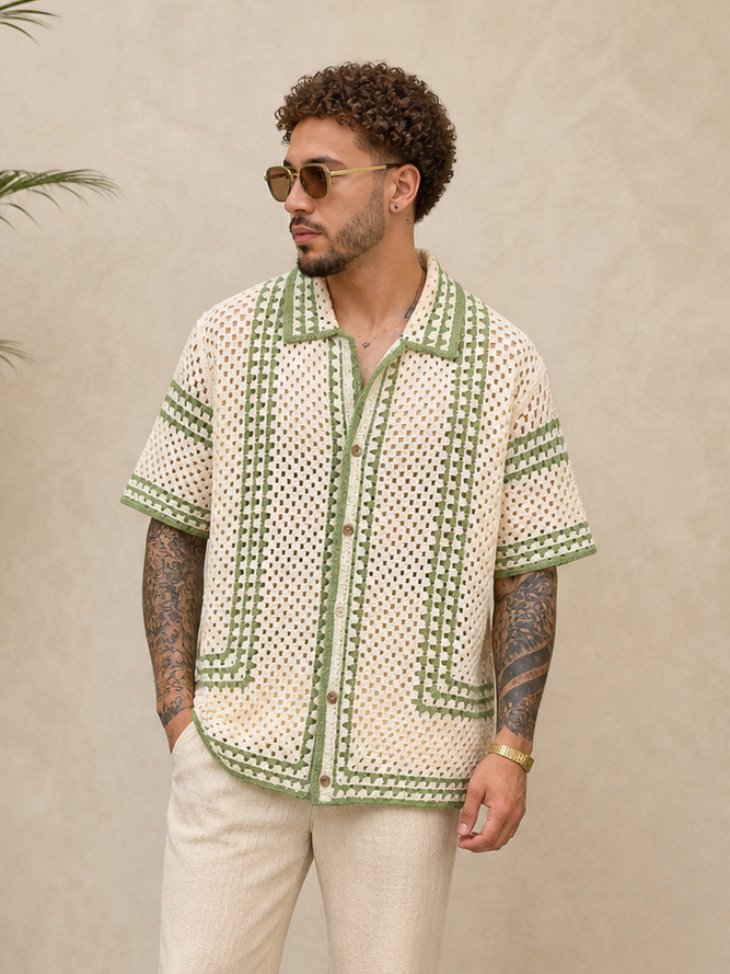 Chemise crochet vert / blanc