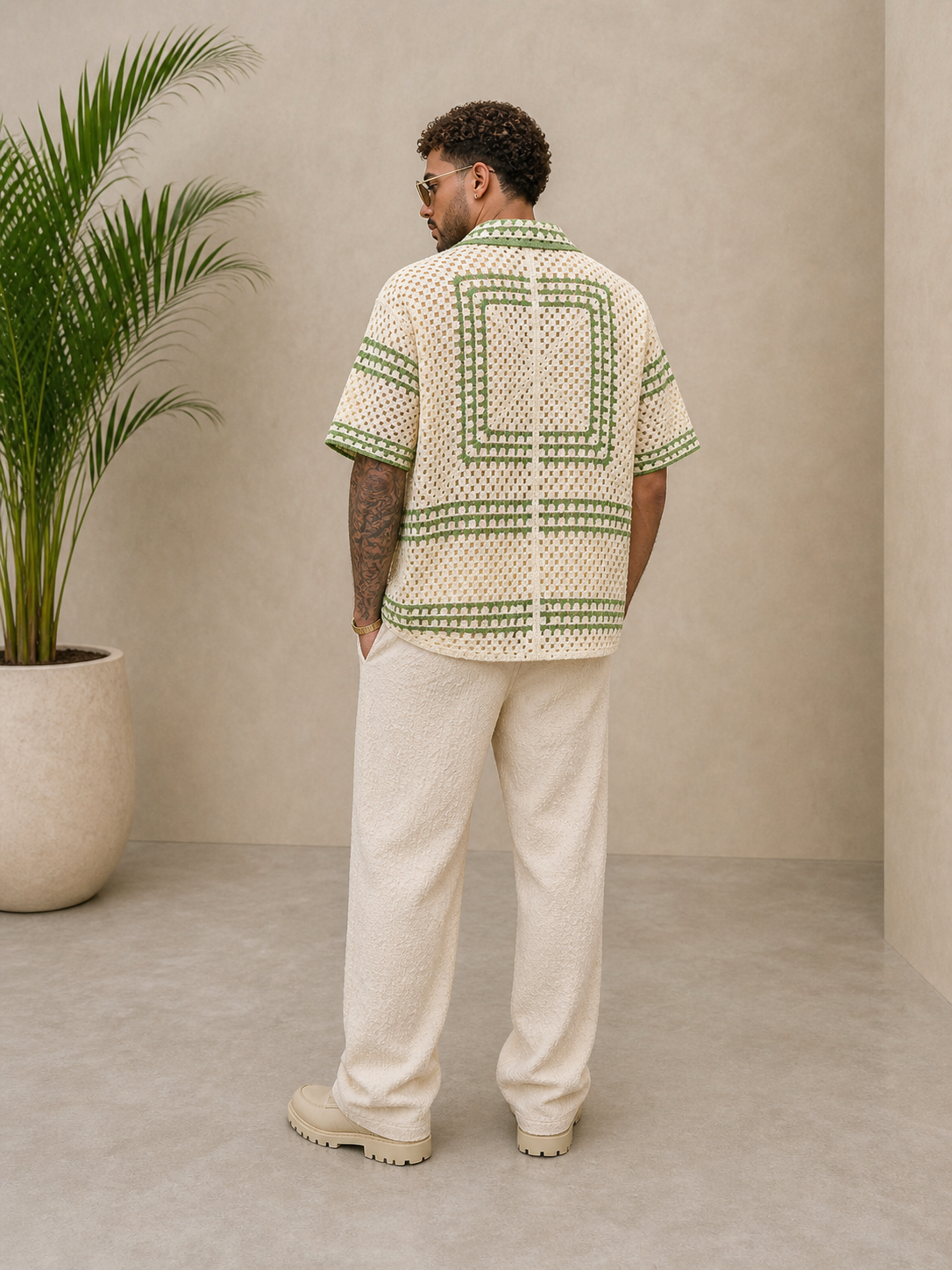 Chemise crochet vert / blanc
