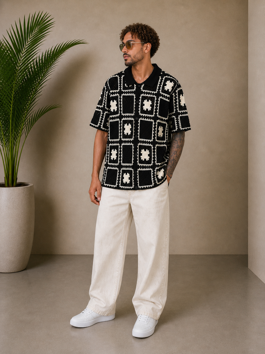 Chemise crochet noir / blanc